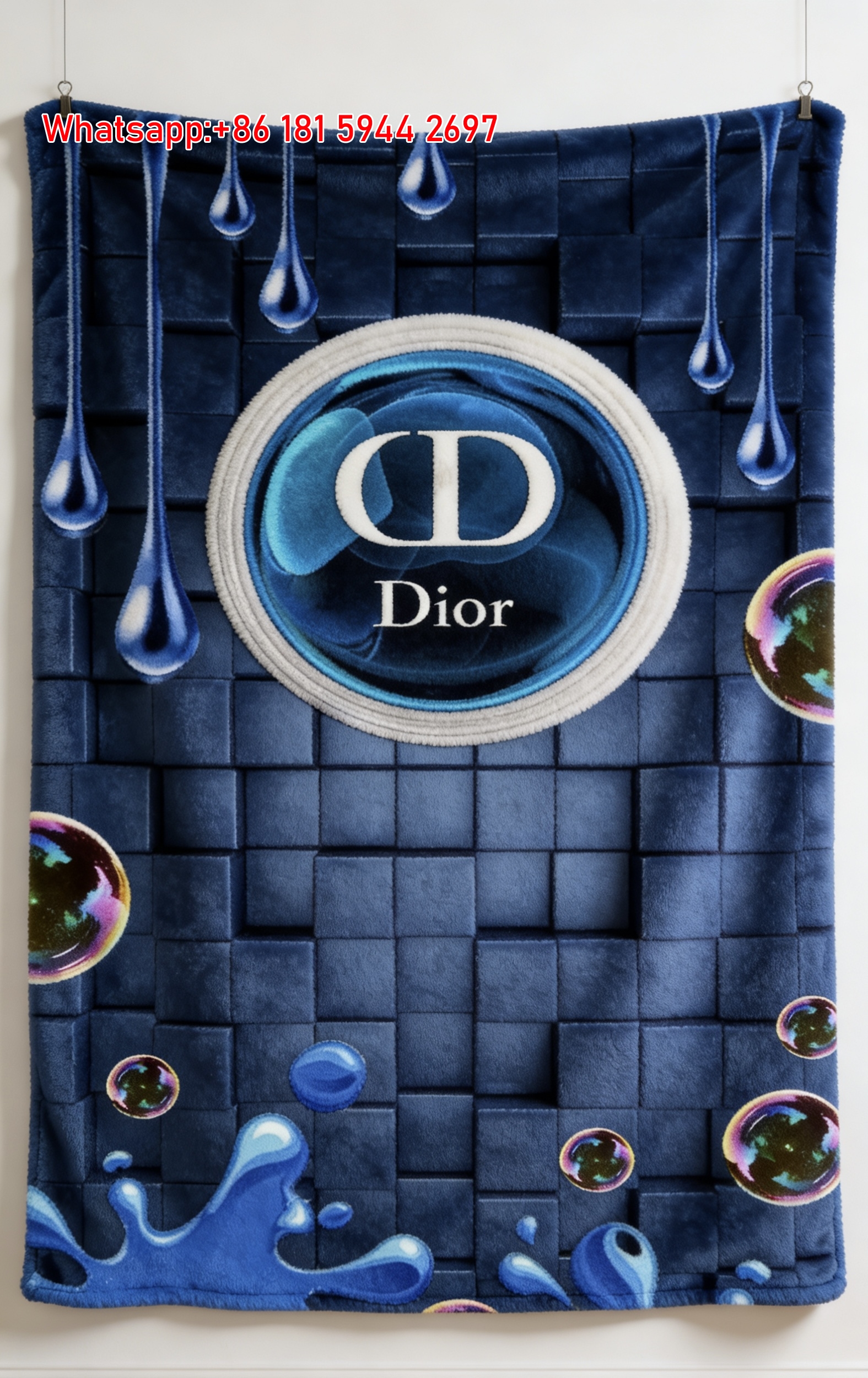 Dior CD Logo Blue Waterdrop Flannel Blanket Throw Sofa Decor D113